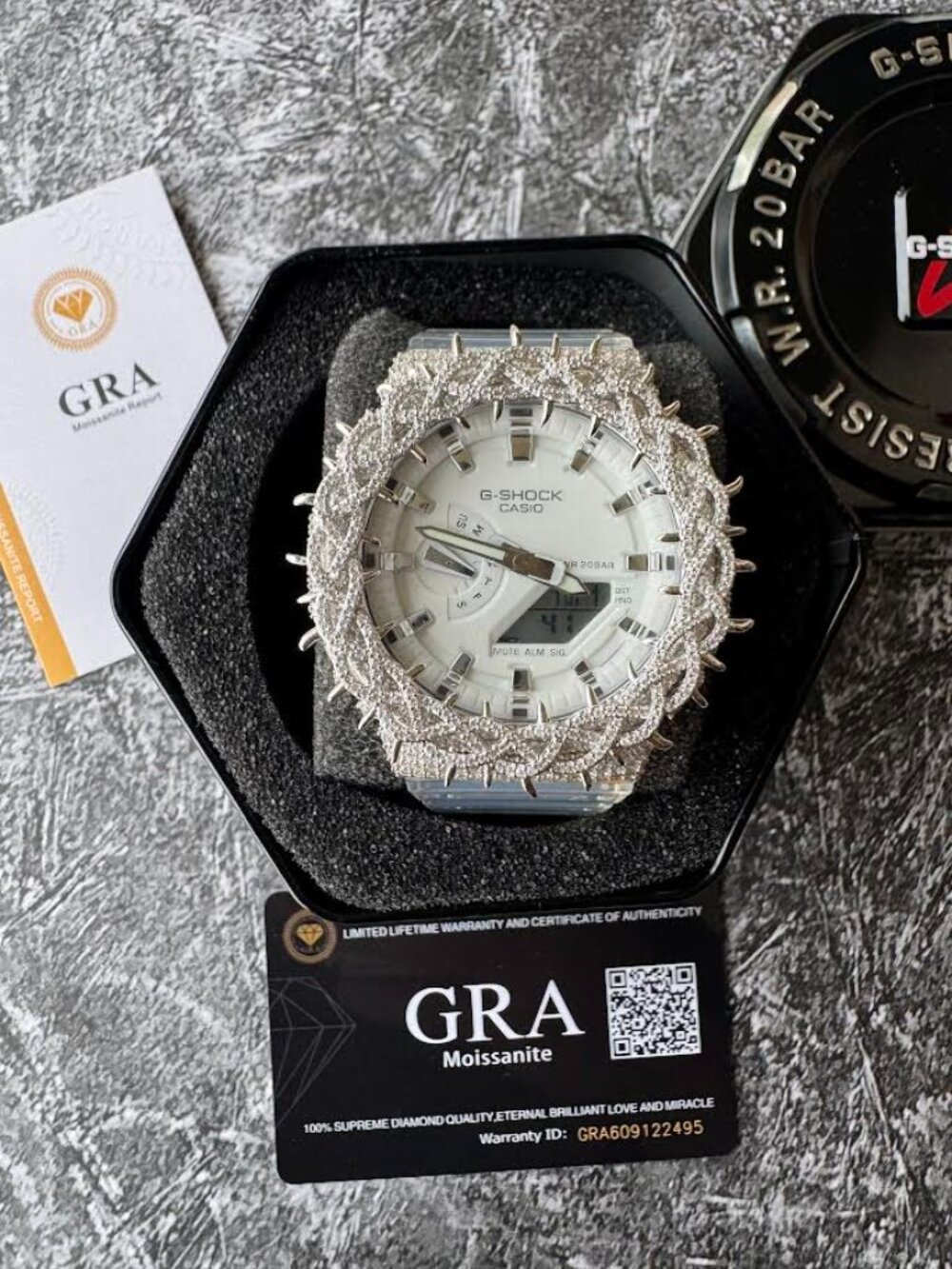 G-SHOCK GA-2100 White Moissanite Iced Out Watch w/ GRA Certificate